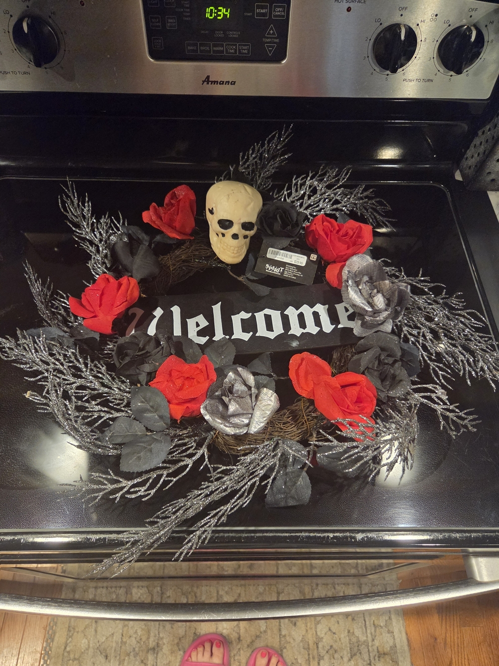 Spirit Black, Red & Silver Skull Welcome Wreath
